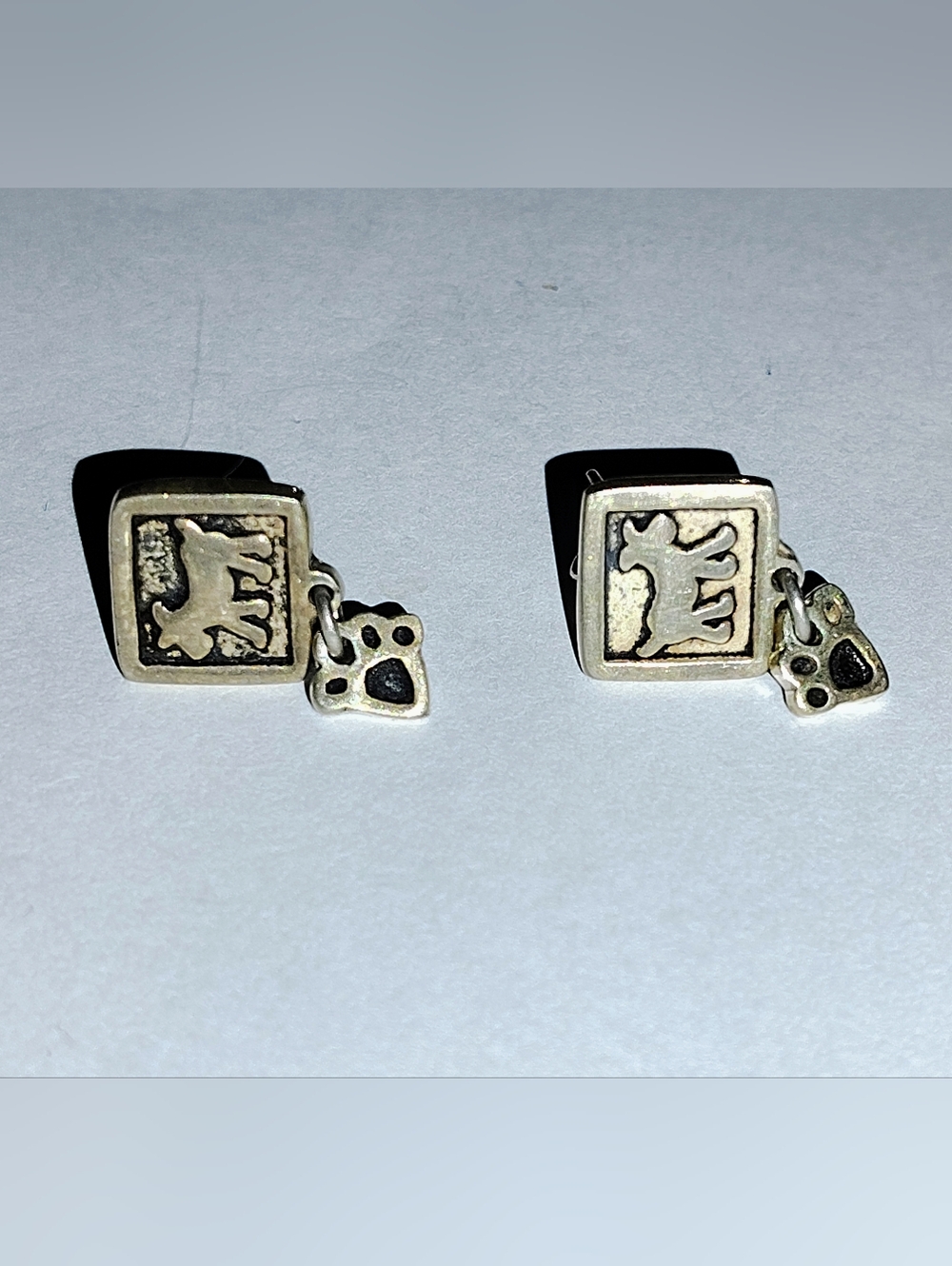 Sterling Silver Dog Silhouette With Paw Charm Earrings